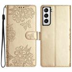 For Samsung Galaxy S22+ 5G Cherry Blossom Butterfly Skin Feel Embossed PU Phone Case(Gold)