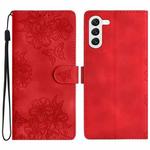 For Samsung Galaxy S23 5G Cherry Blossom Butterfly Skin Feel Embossed PU Phone Case(Red)