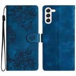 For Samsung Galaxy S23 5G Cherry Blossom Butterfly Skin Feel Embossed PU Phone Case(Blue)