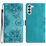 For Samsung Galaxy S23 5G Cherry Blossom Butterfly Skin Feel Embossed PU Phone Case(Green)