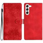 For Samsung Galaxy S23+ 5G Cherry Blossom Butterfly Skin Feel Embossed PU Phone Case(Red)