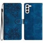 For Samsung Galaxy S24 5G Cherry Blossom Butterfly Skin Feel Embossed PU Phone Case(Blue)