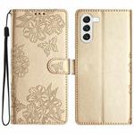 For Samsung Galaxy S24 5G Cherry Blossom Butterfly Skin Feel Embossed PU Phone Case(Gold)