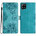For Samsung Galaxy M53 Cherry Blossom Butterfly Skin Feel Embossed PU Phone Case(Green)