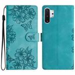 For Samsung Galaxy Note10+ Cherry Blossom Butterfly Skin Feel Embossed PU Phone Case(Green)