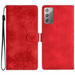 For Samsung Galaxy Note20 Cherry Blossom Butterfly Skin Feel Embossed PU Phone Case(Red)