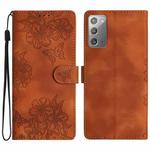 For Samsung Galaxy Note20 Cherry Blossom Butterfly Skin Feel Embossed PU Phone Case(Brown)