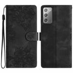 For Samsung Galaxy Note20 Cherry Blossom Butterfly Skin Feel Embossed PU Phone Case(Black)