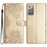 For Samsung Galaxy Note20 Cherry Blossom Butterfly Skin Feel Embossed PU Phone Case(Gold)