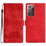 For Samsung Galaxy Note20 Ultra Cherry Blossom Butterfly Skin Feel Embossed PU Phone Case(Red)