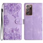 For Samsung Galaxy Note20 Ultra Cherry Blossom Butterfly Skin Feel Embossed PU Phone Case(Purple)