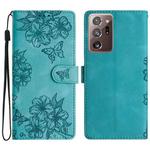 For Samsung Galaxy Note20 Ultra Cherry Blossom Butterfly Skin Feel Embossed PU Phone Case(Green)