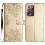 For Samsung Galaxy Note20 Ultra Cherry Blossom Butterfly Skin Feel Embossed PU Phone Case(Gold)