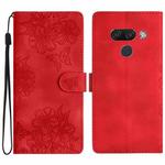 For LG K50 Cherry Blossom Butterfly Skin Feel Embossed PU Phone Case(Red)