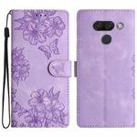 For LG K50 Cherry Blossom Butterfly Skin Feel Embossed PU Phone Case(Purple)