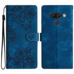 For LG K50 Cherry Blossom Butterfly Skin Feel Embossed PU Phone Case(Blue)