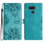 For LG K50 Cherry Blossom Butterfly Skin Feel Embossed PU Phone Case(Green)