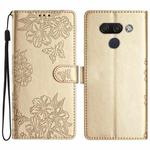 For LG K50 Cherry Blossom Butterfly Skin Feel Embossed PU Phone Case(Gold)