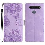 For LG K51S Cherry Blossom Butterfly Skin Feel Embossed PU Phone Case(Purple)