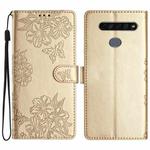 For LG K51S Cherry Blossom Butterfly Skin Feel Embossed PU Phone Case(Gold)