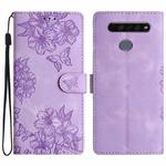 For LG K61 Cherry Blossom Butterfly Skin Feel Embossed PU Phone Case(Purple)