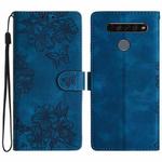 For LG K61 Cherry Blossom Butterfly Skin Feel Embossed PU Phone Case(Blue)