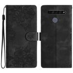 For LG K61 Cherry Blossom Butterfly Skin Feel Embossed PU Phone Case(Black)