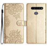 For LG K61 Cherry Blossom Butterfly Skin Feel Embossed PU Phone Case(Gold)