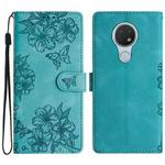 For Nokia 6.2 / 7.2 Cherry Blossom Butterfly Skin Feel Embossed PU Phone Case(Green)