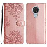 For Nokia 6.2 / 7.2 Cherry Blossom Butterfly Skin Feel Embossed PU Phone Case(Rose Gold)