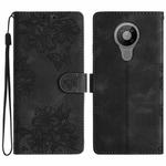 For Nokia 5.4 Cherry Blossom Butterfly Skin Feel Embossed PU Phone Case(Black)