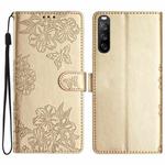 For Sony Xperia 10 V Cherry Blossom Butterfly Skin Feel Embossed PU Phone Case(Gold)