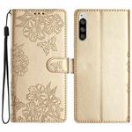 For Sony Xperia 5 Cherry Blossom Butterfly Skin Feel Embossed PU Phone Case(Gold)