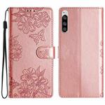 For Sony Xperia 5 Cherry Blossom Butterfly Skin Feel Embossed PU Phone Case(Rose Gold)