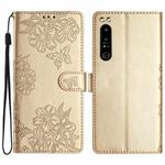 For Sony Xperia 1 IV Cherry Blossom Butterfly Skin Feel Embossed PU Phone Case(Gold)