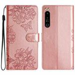 For Sony Xperia 1 IV Cherry Blossom Butterfly Skin Feel Embossed PU Phone Case(Rose Gold)