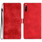 For Sony Xperia L4 Cherry Blossom Butterfly Skin Feel Embossed PU Phone Case(Red)