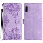 For Sony Xperia L4 Cherry Blossom Butterfly Skin Feel Embossed PU Phone Case(Purple)