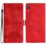 For Sony Xperia L3 Cherry Blossom Butterfly Skin Feel Embossed PU Phone Case(Red)