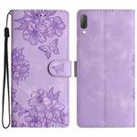 For Sony Xperia L3 Cherry Blossom Butterfly Skin Feel Embossed PU Phone Case(Purple)