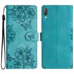 For Sony Xperia L3 Cherry Blossom Butterfly Skin Feel Embossed PU Phone Case(Green)