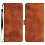 For Sony Xperia L3 Cherry Blossom Butterfly Skin Feel Embossed PU Phone Case(Brown)