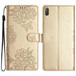 For Sony Xperia L3 Cherry Blossom Butterfly Skin Feel Embossed PU Phone Case(Gold)