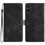 For Sony Xperia 1 VI Cherry Blossom Butterfly Skin Feel Embossed PU Phone Case(Black)