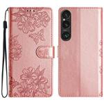 For Sony Xperia 1 VI Cherry Blossom Butterfly Skin Feel Embossed PU Phone Case(Rose Gold)