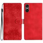 For Sony Xperia 10 VI Cherry Blossom Butterfly Skin Feel Embossed PU Phone Case(Red)