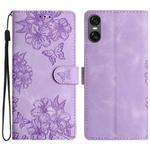 For Sony Xperia 10 VI Cherry Blossom Butterfly Skin Feel Embossed PU Phone Case(Purple)