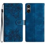 For Sony Xperia 10 VI Cherry Blossom Butterfly Skin Feel Embossed PU Phone Case(Blue)