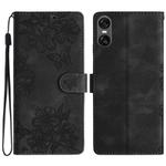 For Sony Xperia 10 VI Cherry Blossom Butterfly Skin Feel Embossed PU Phone Case(Black)