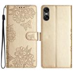 For Sony Xperia 10 VI Cherry Blossom Butterfly Skin Feel Embossed PU Phone Case(Gold)